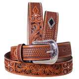 3D Western Men's Hand Tooled Full-Grain Leather Belt With Removable Buckle