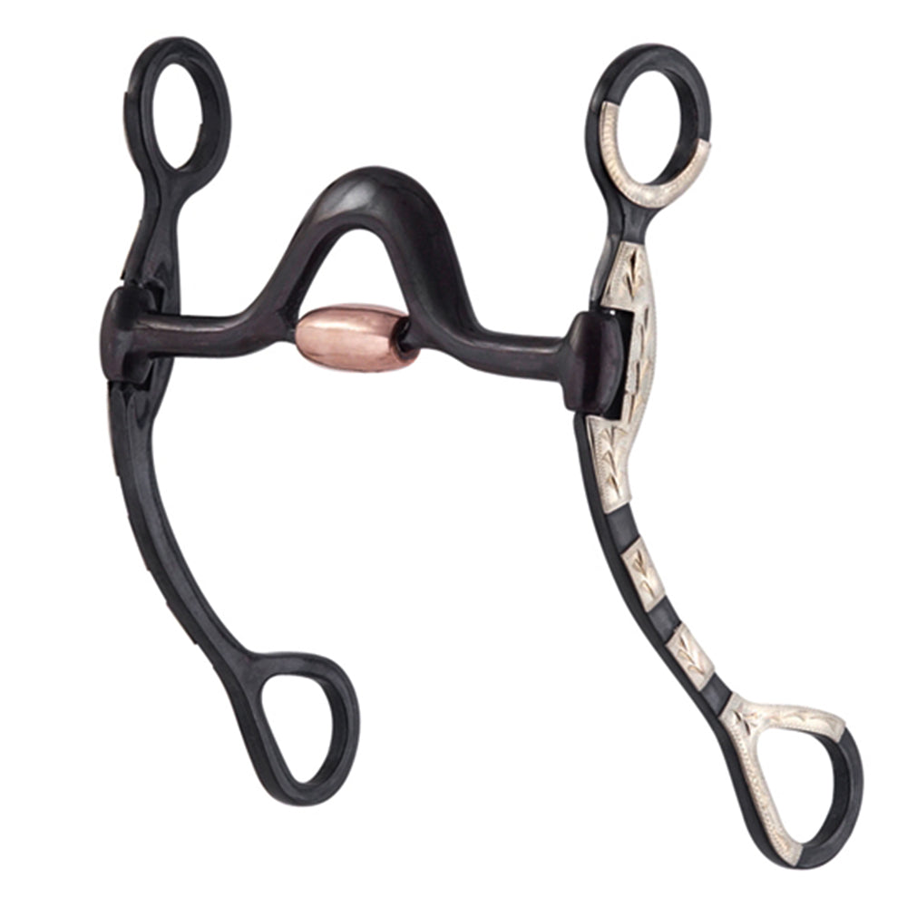 HILASON Black Steel Horse Show Bit 5-1/8" Medium Port w/ Copper Roller