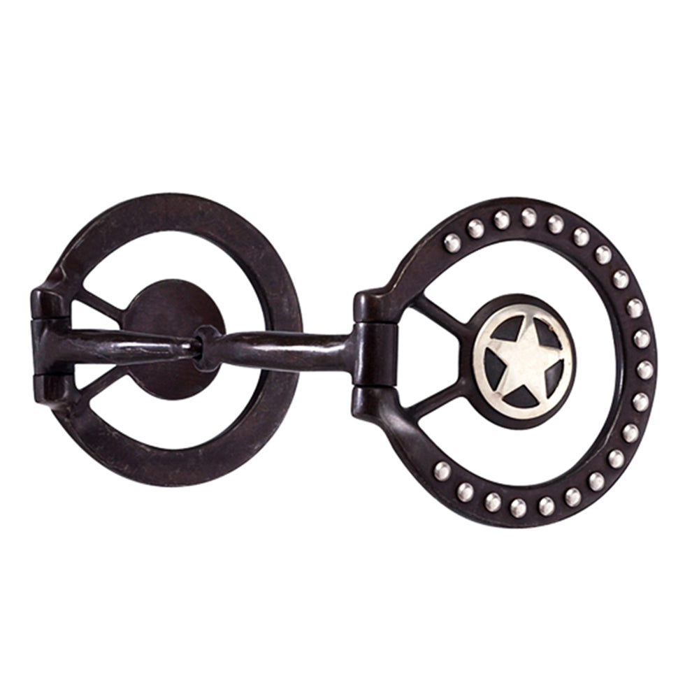 HILASON Antique Brown Horse Dee Bit 5-1/4” Snaffle Mouth | 3” Rings w/ Stainless Steel Dots & German Silver Ranger Star Conchos | Western Training & Show Horse Bit