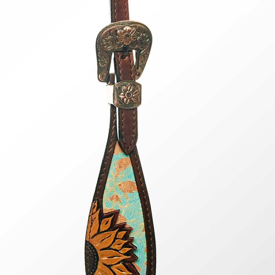 HILASON One-Ear Headstall Floral Hand-Painted Turquoise Premium Skirting Leather