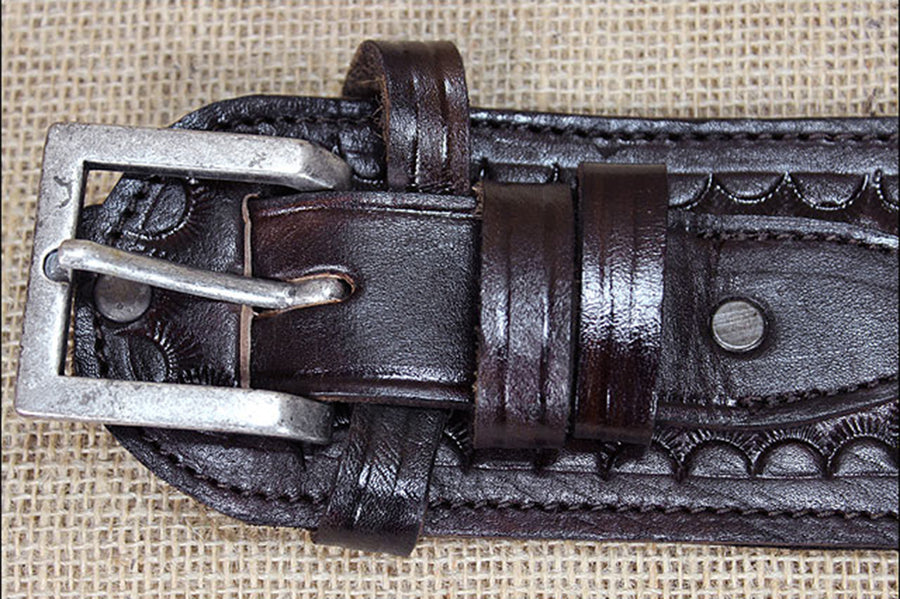 Hilason 46" Right Hand Tooled Leather Western Cowboy Gun Rig Holster Belt for .44 / .45 Caliber Revolver – Brown