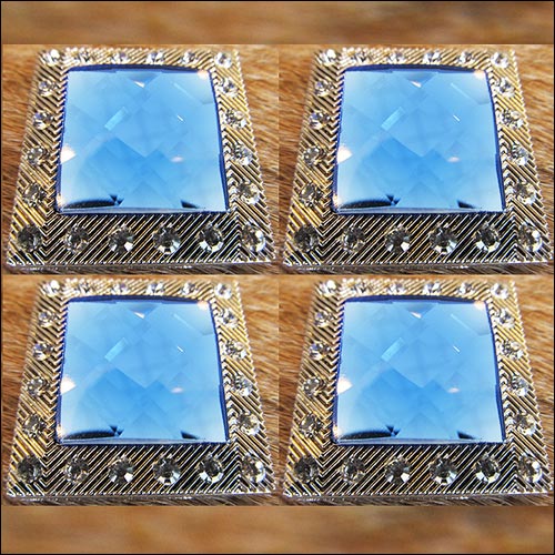 HILASON Western Screw Back Concho Blue Crystal Bling Square Saddle Headstall Tack Sapphire Color | Slotted Conchos