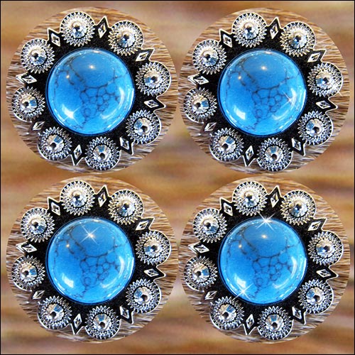 HILASON Western Screw Back Concho Stone Bling Leather Horse Saddle Turquoise color | Slotted Conchos
