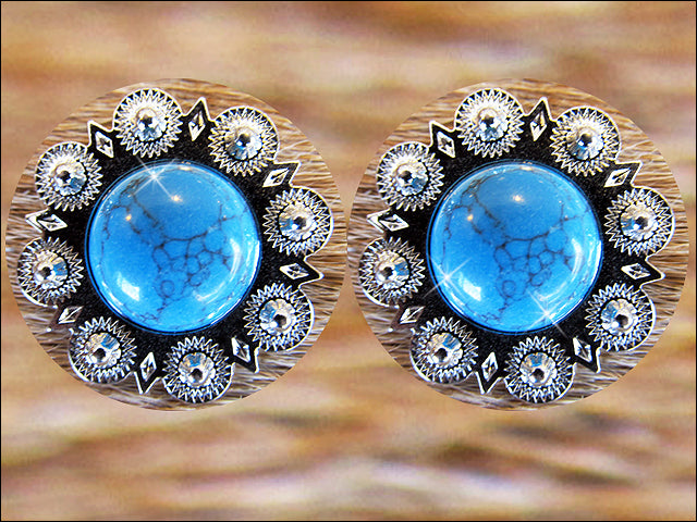 HILASON Western Screw Back Concho Stone Bling Leather Horse Saddle Turquoise color | Slotted Conchos