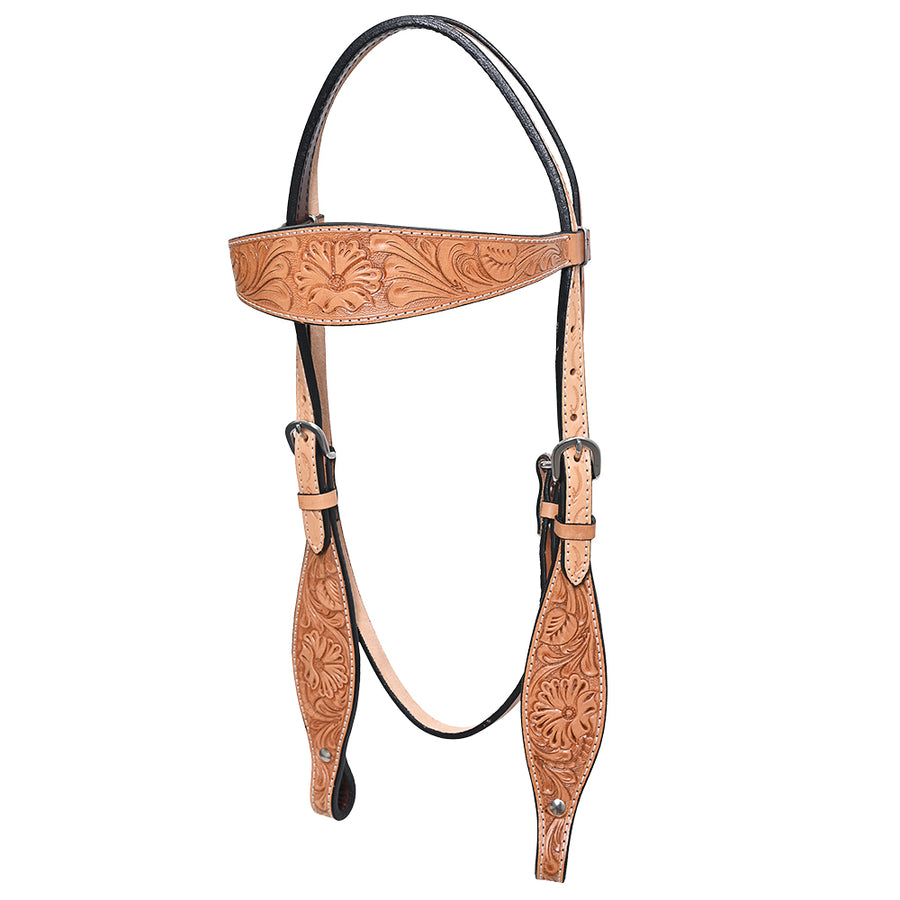 HILASON Western Horse Headstall Tack Genuine American Leather Floral Tan - Uhorse
