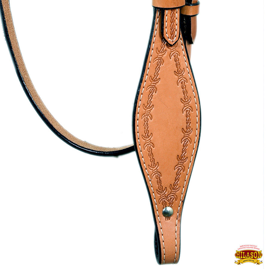 HILASON Western Horse Headstall Breast Collar Set Genuine American Leather Barb Wire Tan | For Horses