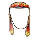 HILASON Western Horse Leather Headstall & Breast Collar Tack Set Flame
