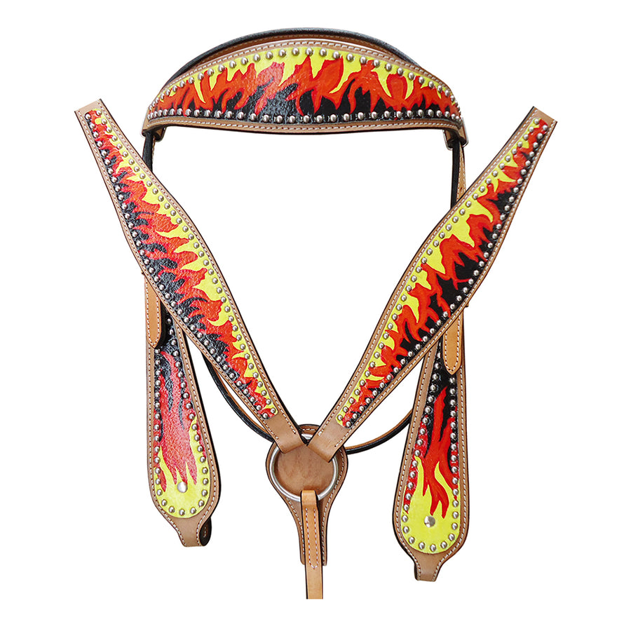 HILASON Western Horse Leather Headstall and Breast Collar Tack Set Flame | Bridle for Horses Headstalls - Uhorse