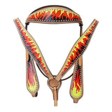 HILASON Western Horse Leather Headstall & Breast Collar Tack Set Flame