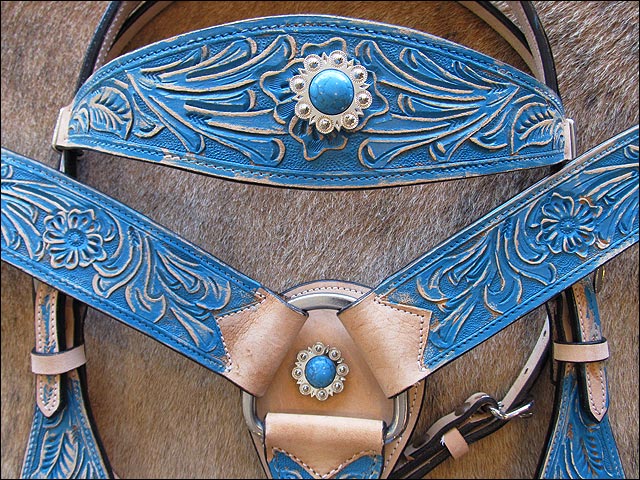 HILASON Western Horse Leather Headstall Breast Collar Set Floral | Tack for Horses