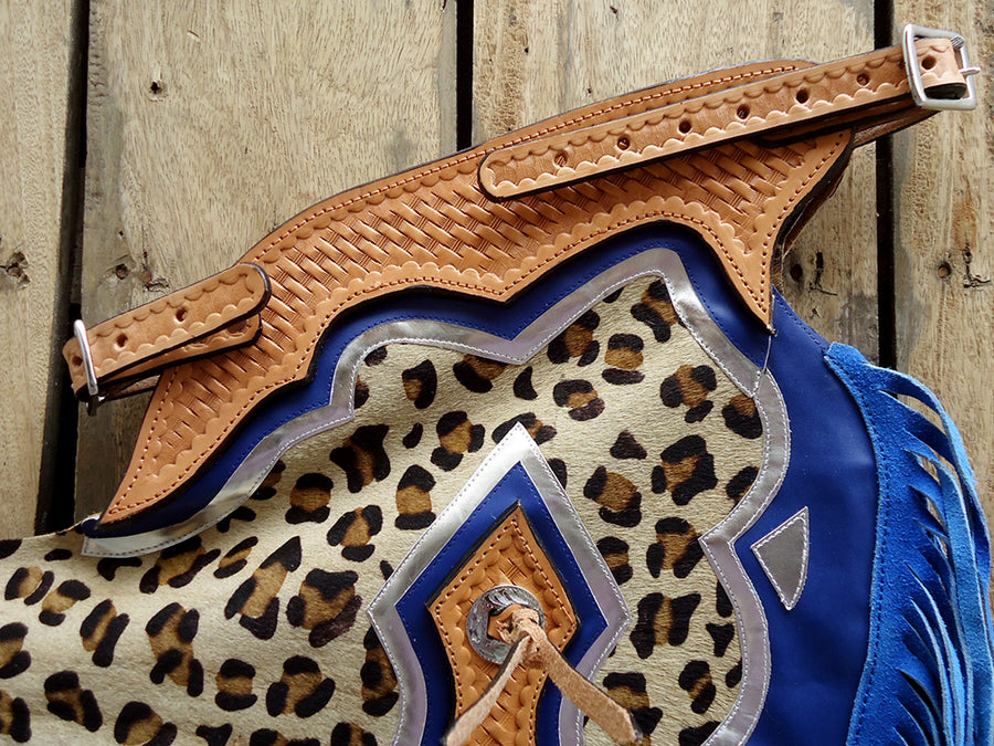 HILASON Leopard Print Cowhide Hair On Leather Pro Rodeo Western Chaps | Bull Riding for Men and Women Unisex