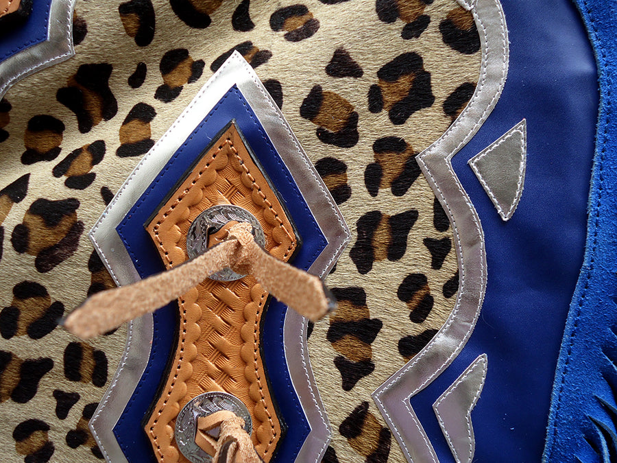 HILASON Leopard Print Cowhide Hair On Leather Pro Rodeo Western Chaps | Bull Riding for Men and Women Unisex