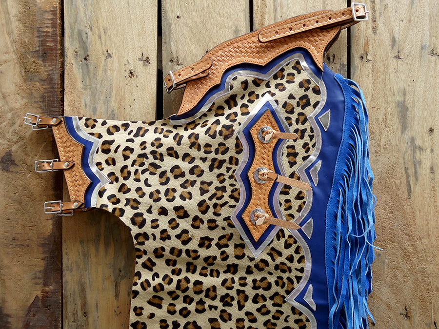 HILASON Leopard Print Cowhide Hair On Leather Pro Rodeo Western Chaps | Bull Riding for Men and Women Unisex
