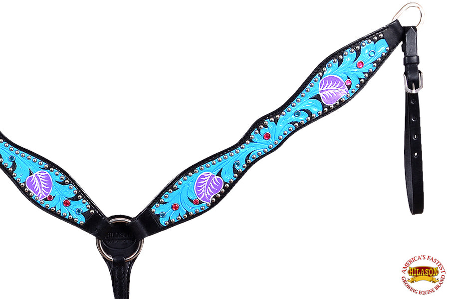 HILASON Western Horse Breast Collar Tack American Leather Black Turquoise | for Horses