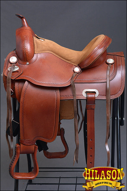 HILASON Western Horse Saddle Leather Treeless Trail Pleasure Dark Tan | Barrel for Horses