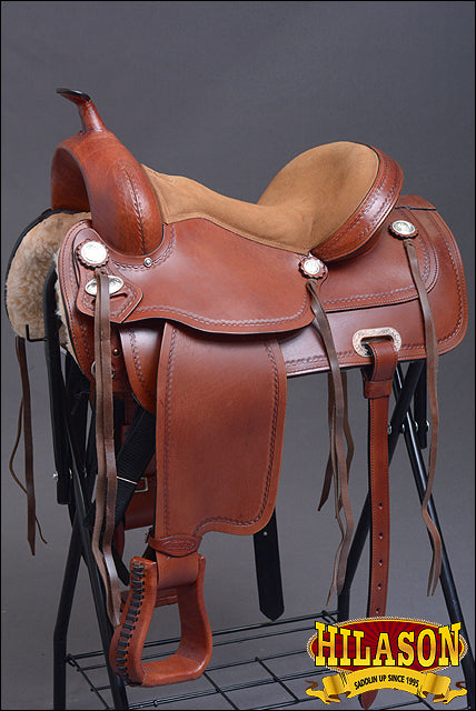 HILASON Western Horse Saddle Leather Treeless Trail Pleasure Dark Tan | Barrel for Horses