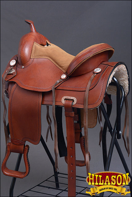 HILASON Western Horse Saddle Leather Treeless Trail Pleasure Dark Tan | Barrel for Horses