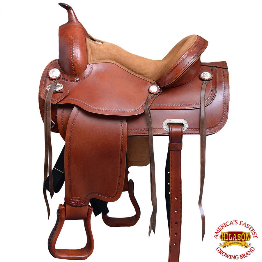 16 In Western Horse Saddle Leather Treeless Trail Pleasure Dark Tan Hilason - Uhorse