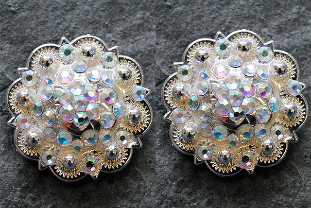 Western Screw Back Concho Ab Crystals Round Saddle Bling Cowgirl