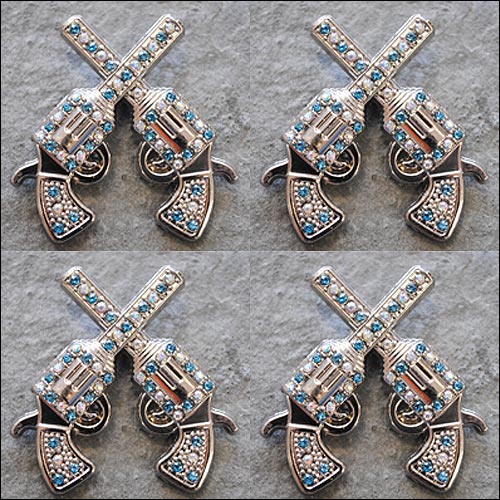 HILASON Western Screw Back Concho Cross Gun Shooting Turquoise Crystal & Clear Color | Slotted Conchos