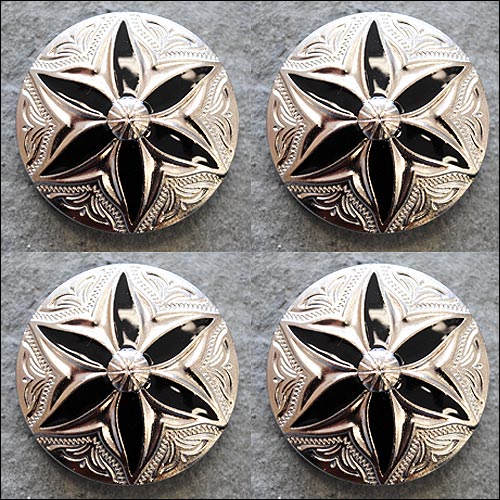 Western Screw Back Concho Round Floral Black Inlay Bling Saddle