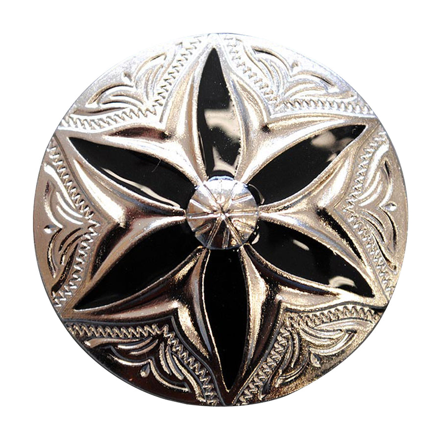 Set Of 2 Western Screw Back Concho Round Floral Black Inlay Bling Saddle - Hilason