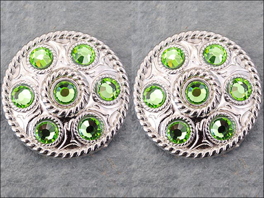 Western Screw Back Concho1 Green Crystal Wheel Bling Headstall Cowgirl