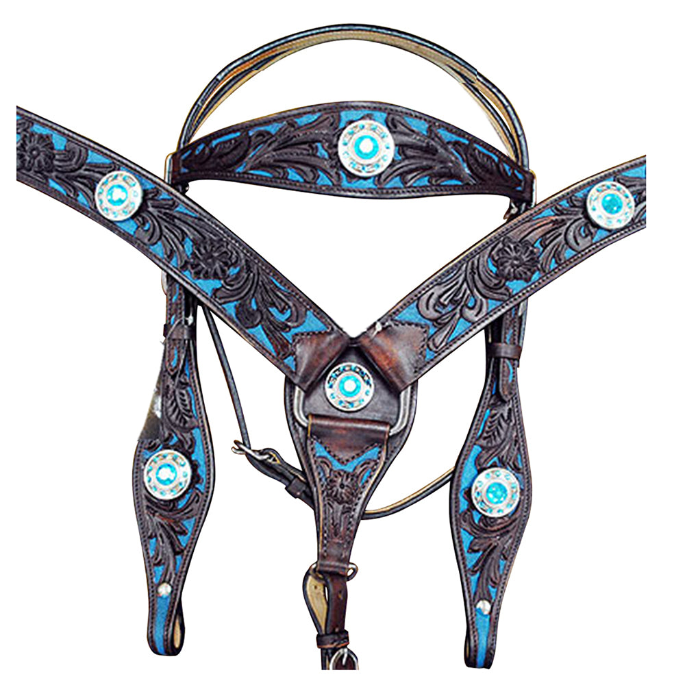 Hilason Western American Leather Horse Headstall Breast Collar Concho