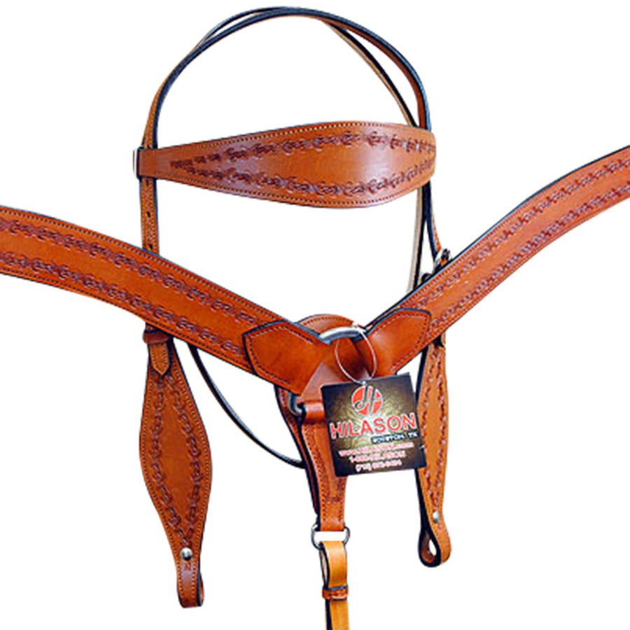 HILASON Western Horse Headstall Breast Collar Set American Leather Tan - Uhorse