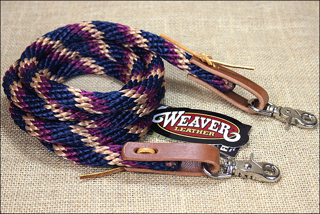 Navy Tan 8Ft Weaver Horse Poly Roping Reins W/ Leather Laces Loop Ends