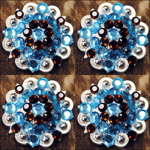 HILASON Western Berry Conchos Glass Rhinestones Bling Tack Cowgirl Blue and Black Color | Concho Slotted