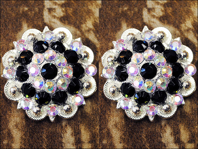 HILASON Black Ab Crystals Berry Bling Headstall Saddle | Western Concho Belt Slotted Conchos Leather Screw Back
