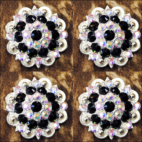 HILASON Black Ab Crystals Berry Bling Headstall Saddle | Western Concho Belt Slotted Conchos Leather Screw Back