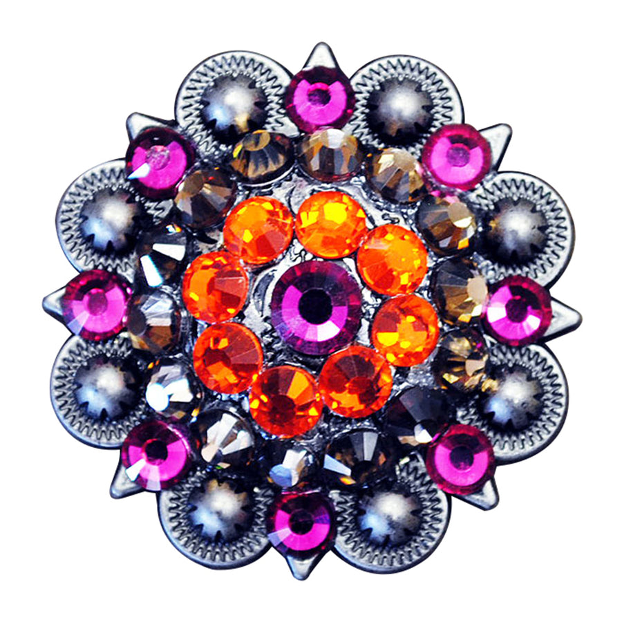 Set Of 8 Western Screw Back Concho 1.5 In Fuchsia Orange Crystal Saddle - Uhorse