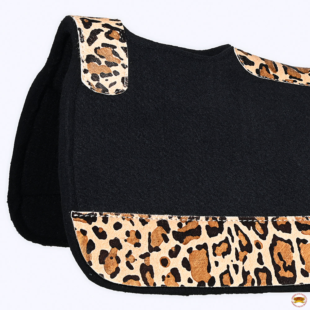 Western Wool Felt Horse Saddle Pad W/ Cheetah Print Hair On Leather