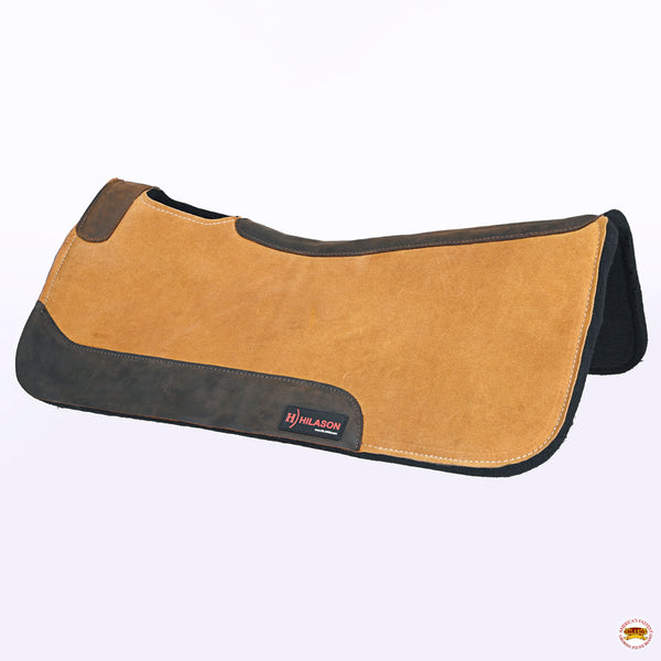 Hilason Western Wool Felt Horse Saddle Pad W/ Cowhide Leather - Black