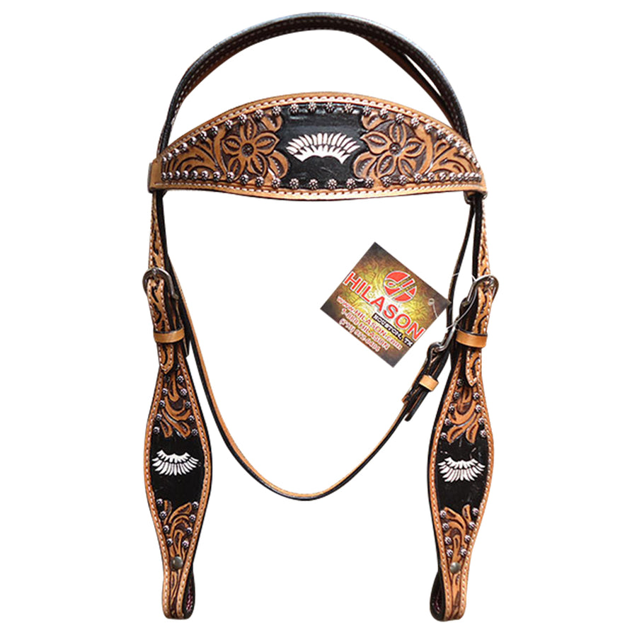 HILASON Western Horse Headstall Tack Bridle American Leather Hand Carved | for Horses Headstalls