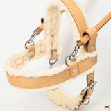 HILASON Guide Dog Harness Tan Fleece Padded Genuine Leather with Handle Adjustable Straps for Training Breathable Therapy