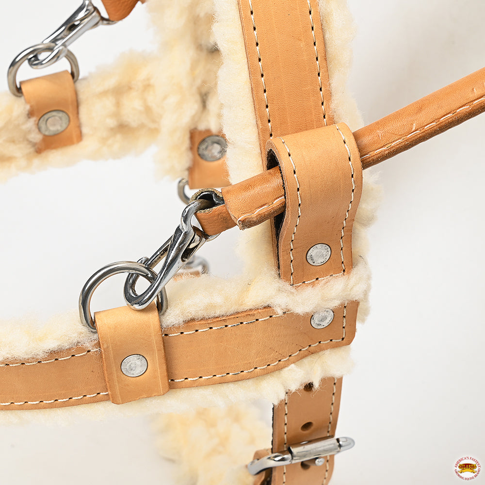 HILASON Guide Dog Harness Tan Fleece Padded Genuine Leather with Handle Adjustable Straps for Training Breathable Therapy