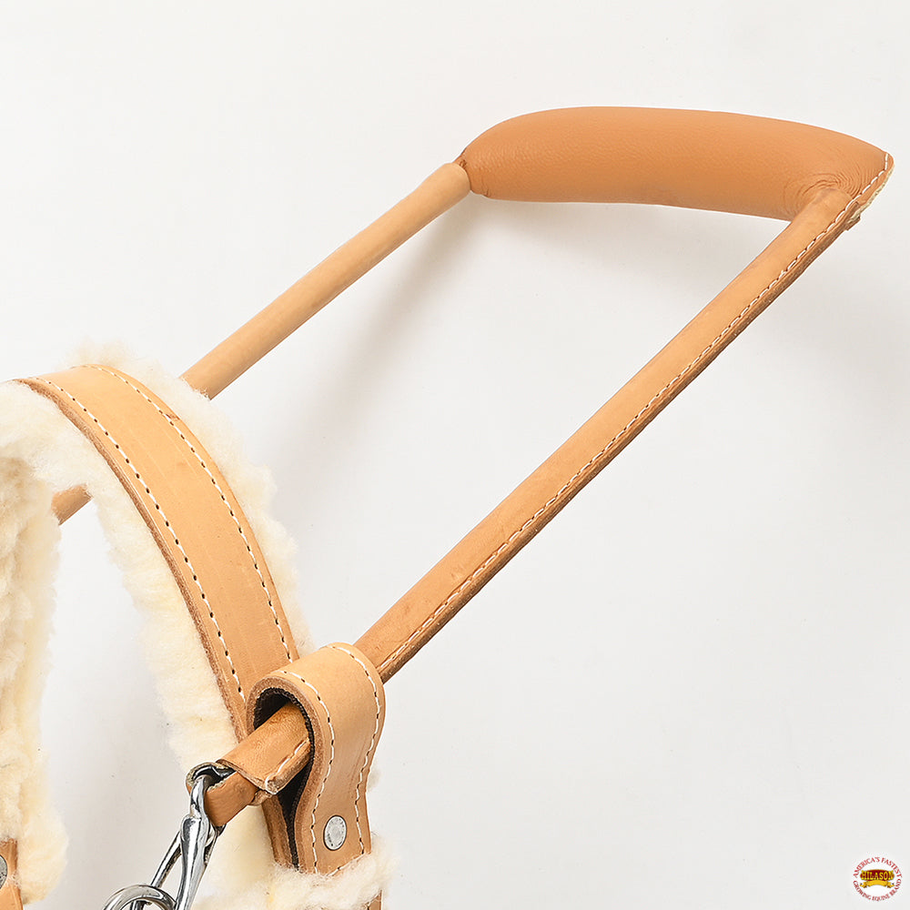 HILASON Guide Dog Harness Tan Fleece Padded Genuine Leather with Handle Adjustable Straps for Training Breathable Therapy