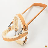 HILASON Guide Dog Harness Tan Fleece Padded Genuine Leather with Handle Adjustable Straps for Training Breathable Therapy