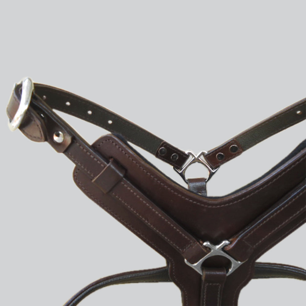 Sml Hilason Western Padded Dog Harness Genuine Leather Stainless Steel Black