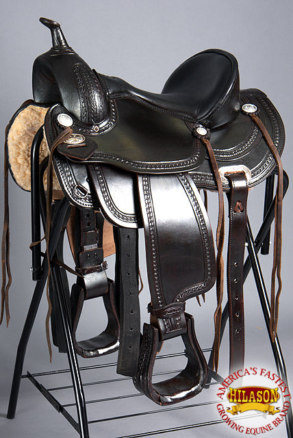 HILASON Western Horse Saddle American Leather Treeless Trail Pleasure | Barrel for Horses