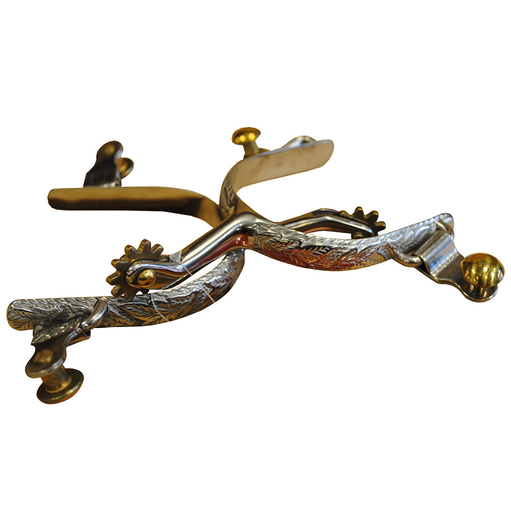 Hilason Stainless Steel Ladies Roping Spurs With 10 Points Solid Brass Rowel