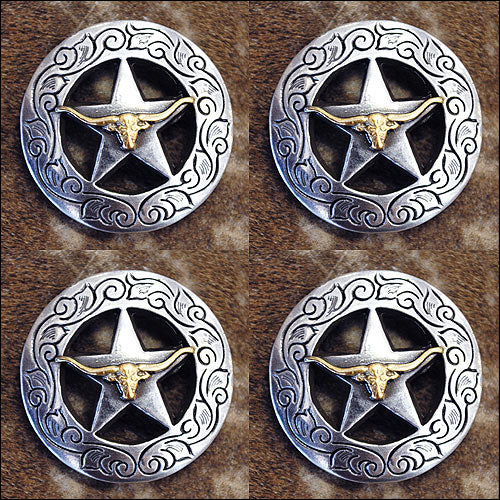 Western Screw Back Concho Longhorn Star Round Saddle Bling Cowgirl