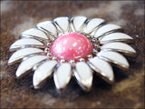 Western Screw Back Concho White Enamel Pink Stone Sunflower Saddle