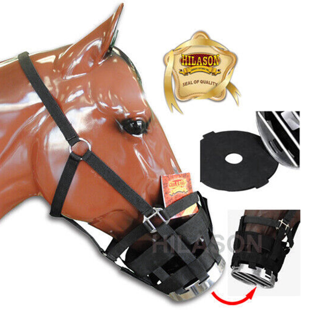 Aluminum Framed Cribbing Biting Muzzle Nylon Web Rubber Padding Black