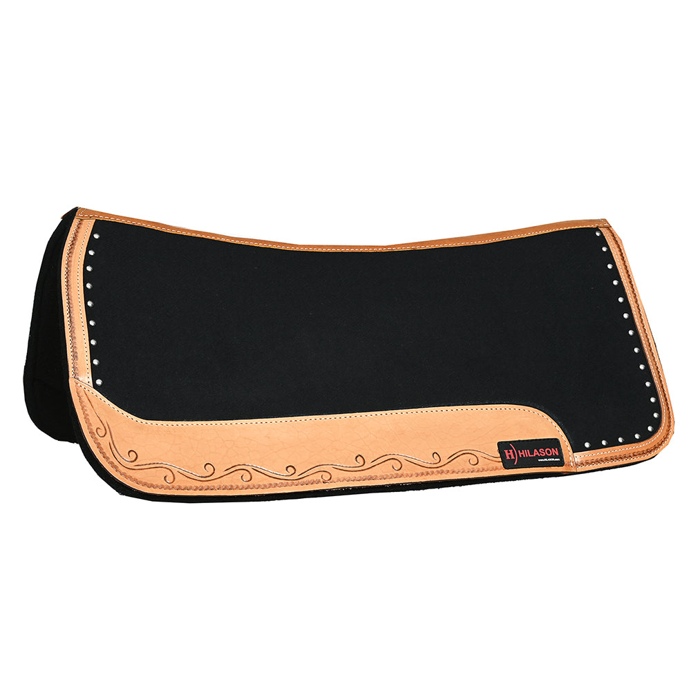 Hilason Western Wool Felt Horse Saddle Pad With Leather Border Black