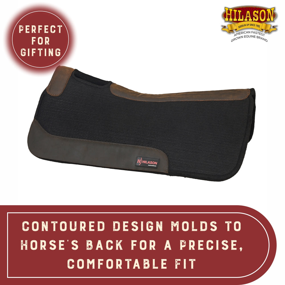 Hilason Western Wool Felt Horse Saddle Pad With Leopard Print Leather