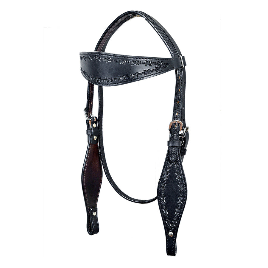 HILASON Western Horse Headstall Tack Genuine American Leather Barb Wire Black - Uhorse